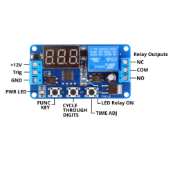 Delay timer  rel-modul med display Version-3. Trigger indgang