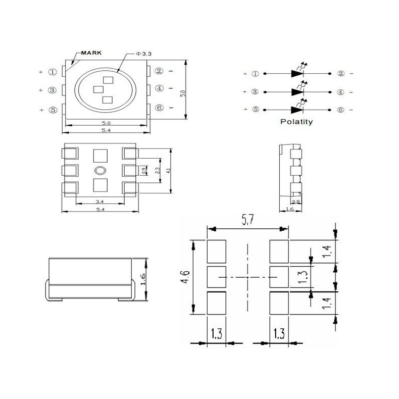 PLCC-6 5050 RGB  LED lysdiode